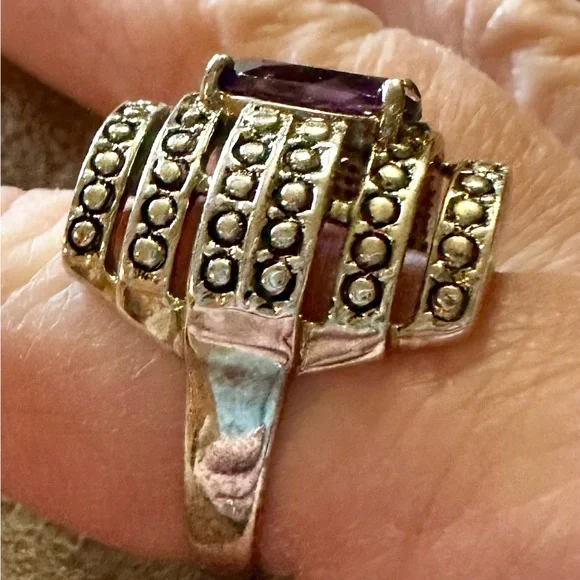 Nicky Butler Silver-Tone Ring with Purple Center Stone - Picture 3 of 9